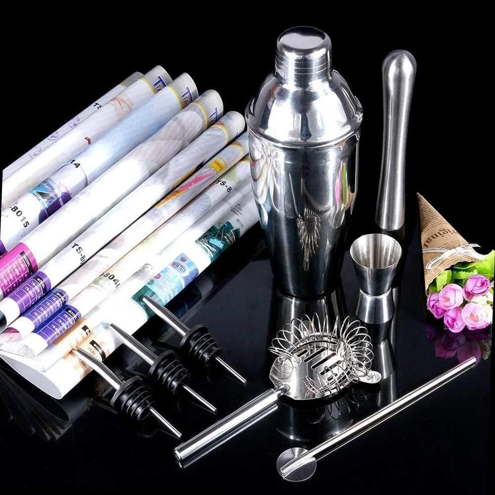 NIB - 9 PC Cocktail Stainless Elegant Shaker set